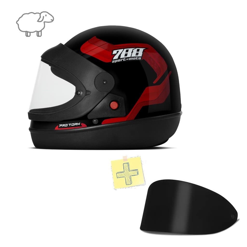 CAPACETE SPORT MOTO 788 Fechado Automatico Barato Pro Tork Masculino Feminino Moto  Mais Viseira Fumê Vermelho