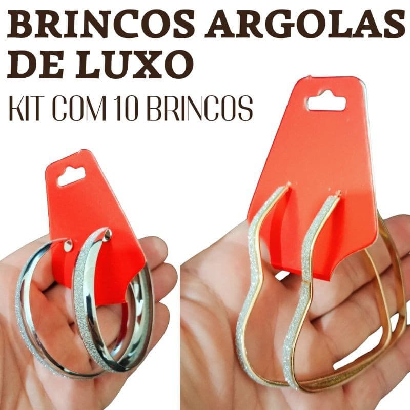 kit de 10 Brincos de Argolas de luxo banhado a Ouro e Prata para festa ou Ocasião chik Com garantia de 1 Ano