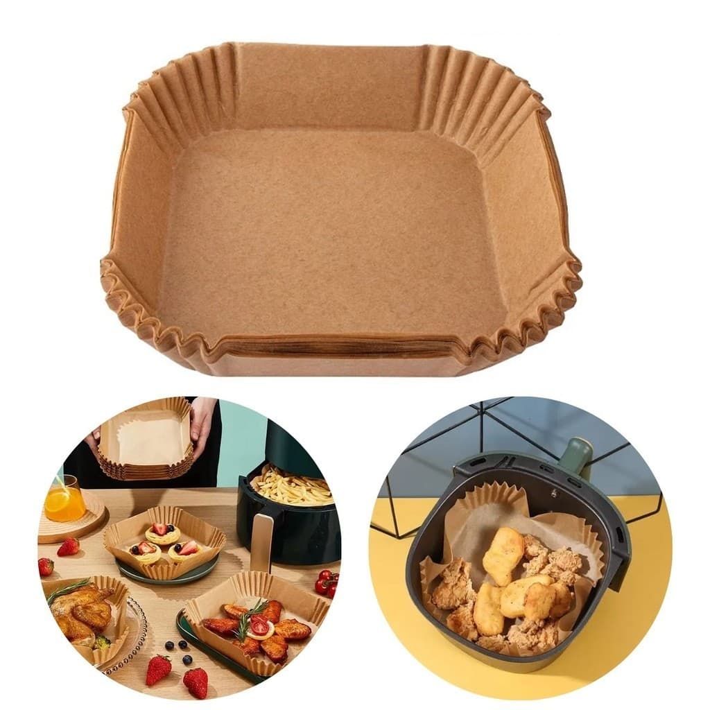 Forma De Papel P/ Airfryer Descartável Quadrado 20cm 50pcs