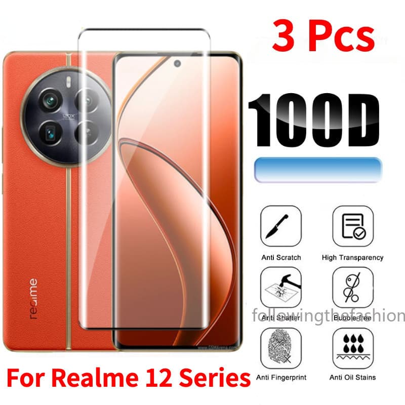 3em1 3D Vidro Transparente Temperado Para Realme 12 Pro Plus 5G Realme12 12Pro + 12 + 2024 Protetor De Tela De Cobertura Total Classe De Filme De Lente De Câmera