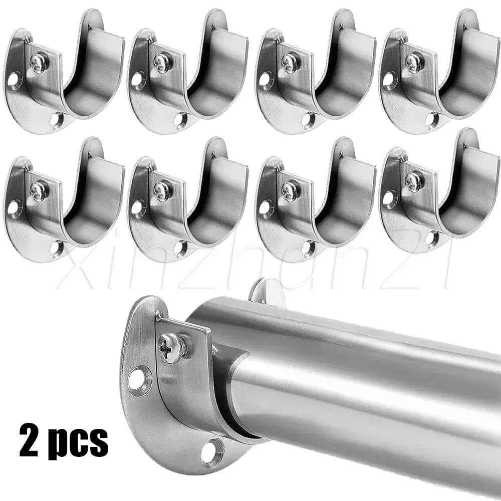 Base De Flange Pólo De Roupa-Aço Inoxidável Grosso , Assento De Tubo Regulável-Haste Suspensa , Acessórios De Armário , Suporte De Extremidade-Para Roupeiro , Em Forma De U