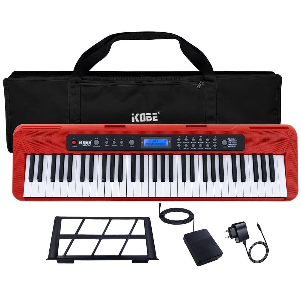 Kit Teclado Musical Kobe KB300 5/8 61 Teclas com Sensibilidade com Acessórios