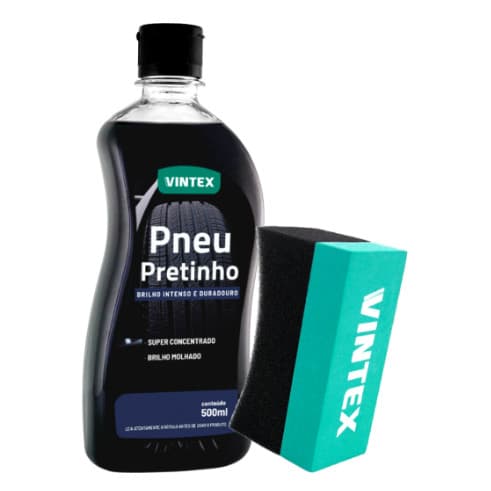 Pneu Pretinho Automotivo Brilhante 500ml e  Aplicador Curvo para Pneus