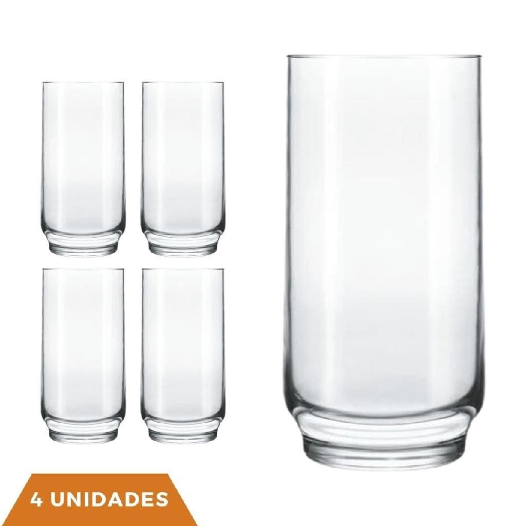 Copo de Vidro Lights 410ML Transparente Long Drink Suco 4 Unidade