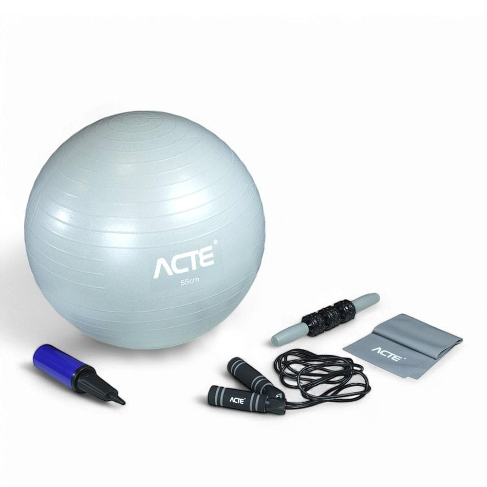 Kit Exercício Funcional Acte T404 com Bola de Pilates, Faixa Elástica, Corda de Pular e Bastão de Massagem