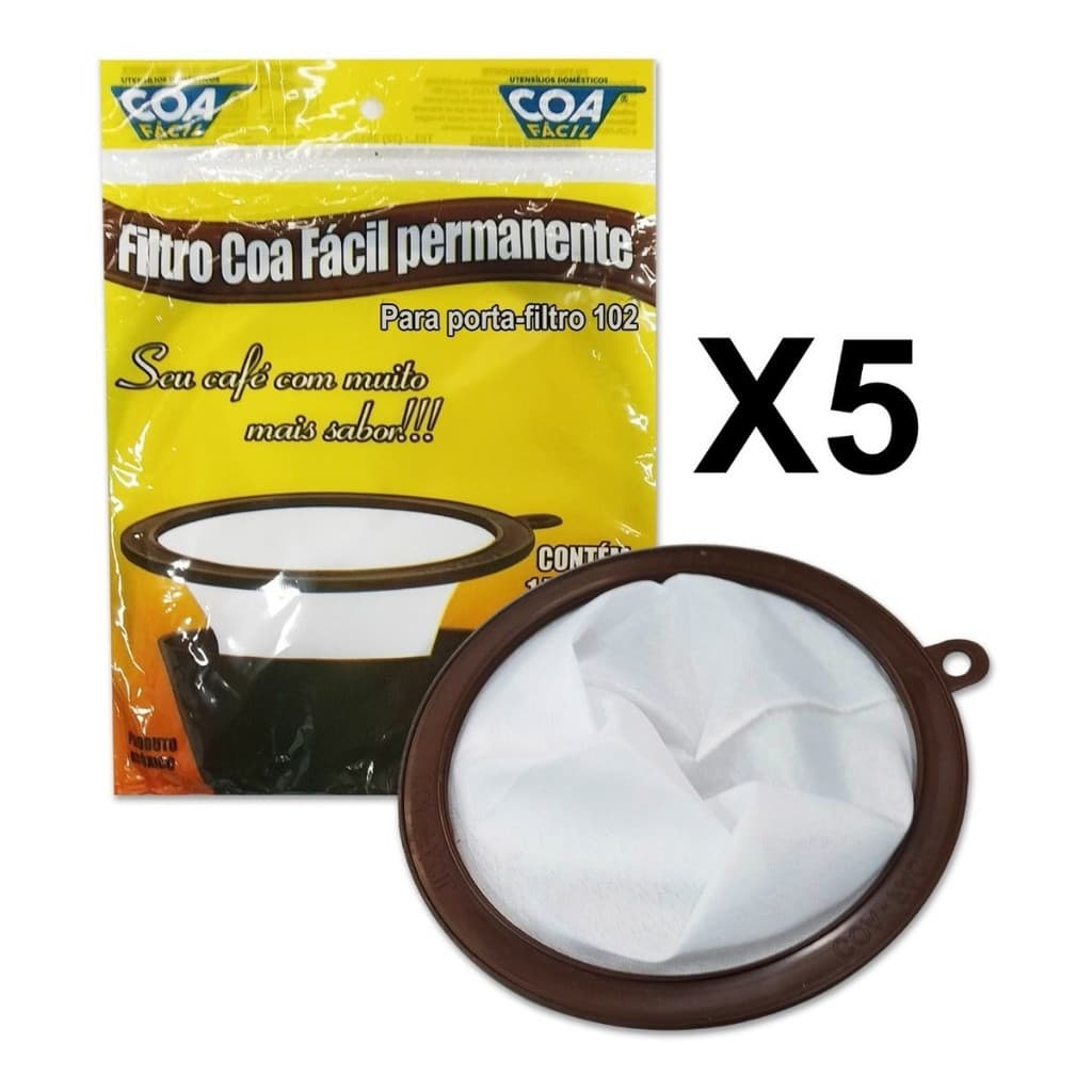 Kit com 5 Filtro Permanente 102 para Café reutilizável coador 13 cm Coa Fácil