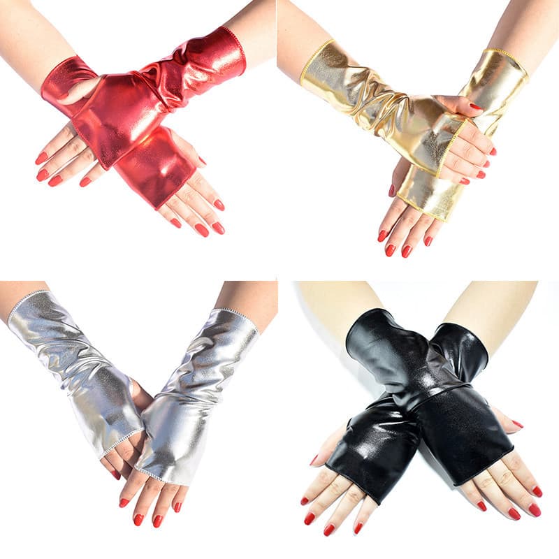 Luvas Retro Harajuku Sem Dedo Patenteadas De Couro Brilhante Meio Cor Sólida Party Show Moda Y2K