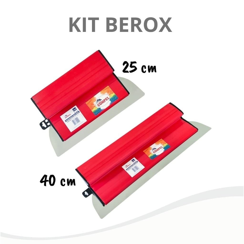 Kit Desempenadeira Espátula Berox 25 e 40cm Aço Inox Inoxidável