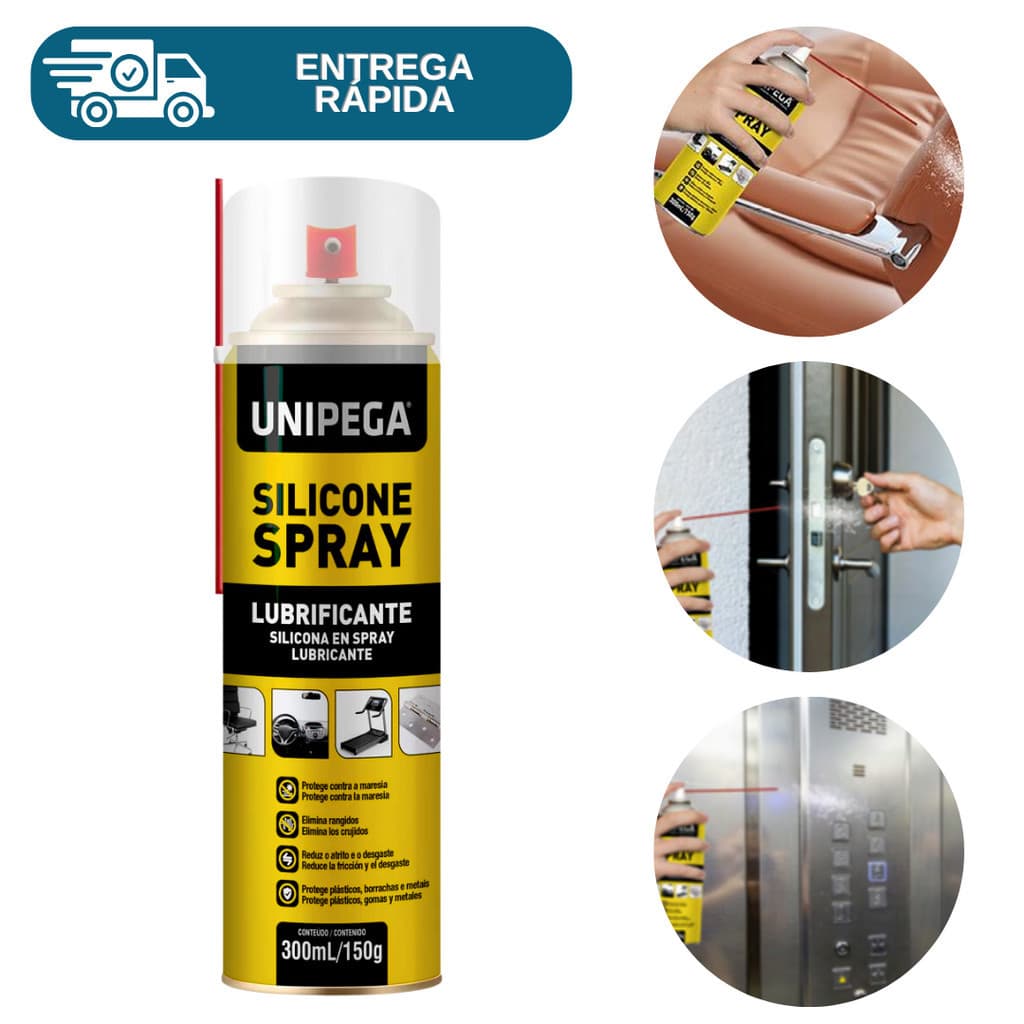 Silicone Spray Lubrificante 300ml Unipega Multiuso Protege Elimina Rugidos Brilho Couro Carro Banco