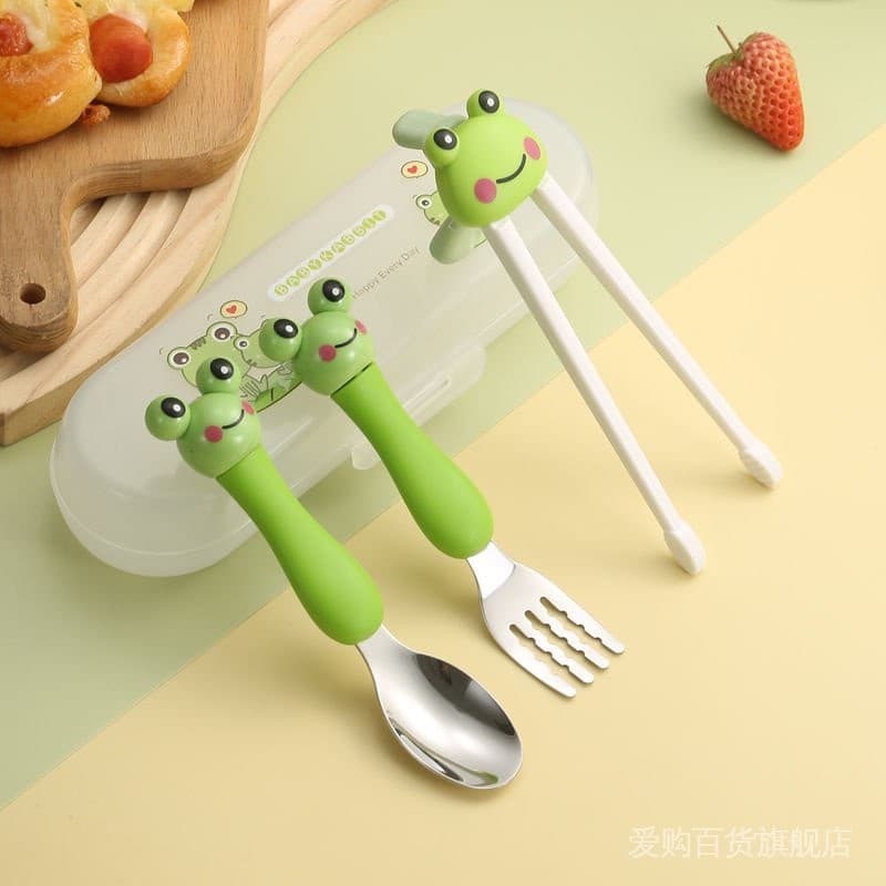 Costeletas Costeletas Costeletas Cartoon 304 Colher de mesa infantil de aço inoxidável Costeletas de garfo Costeletas de garfo Prática de Rebound Infantil Costeletas Baby Learn to Eat Training Spoon 11