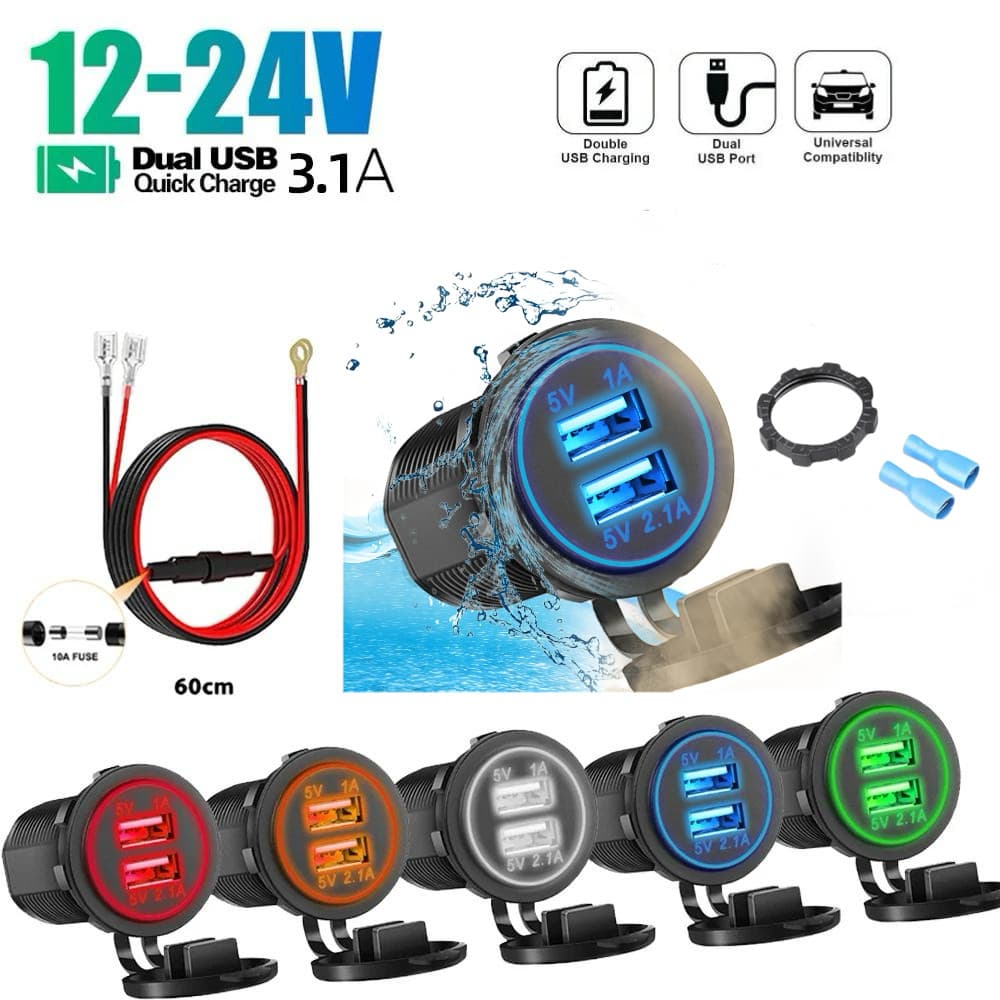 Carregador Duplo USB Para Carro 5V 3.1A Com Painel Adaptador De Energia À Prova D'água Tomada Visor Digital LED Veículos De 12V/24V Motocicleta Barcos