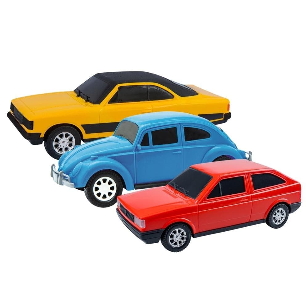 Kit 3 Carrinhos Antigos Miniatura Colecionável Gol Fusca Opala brinquedo menino menina