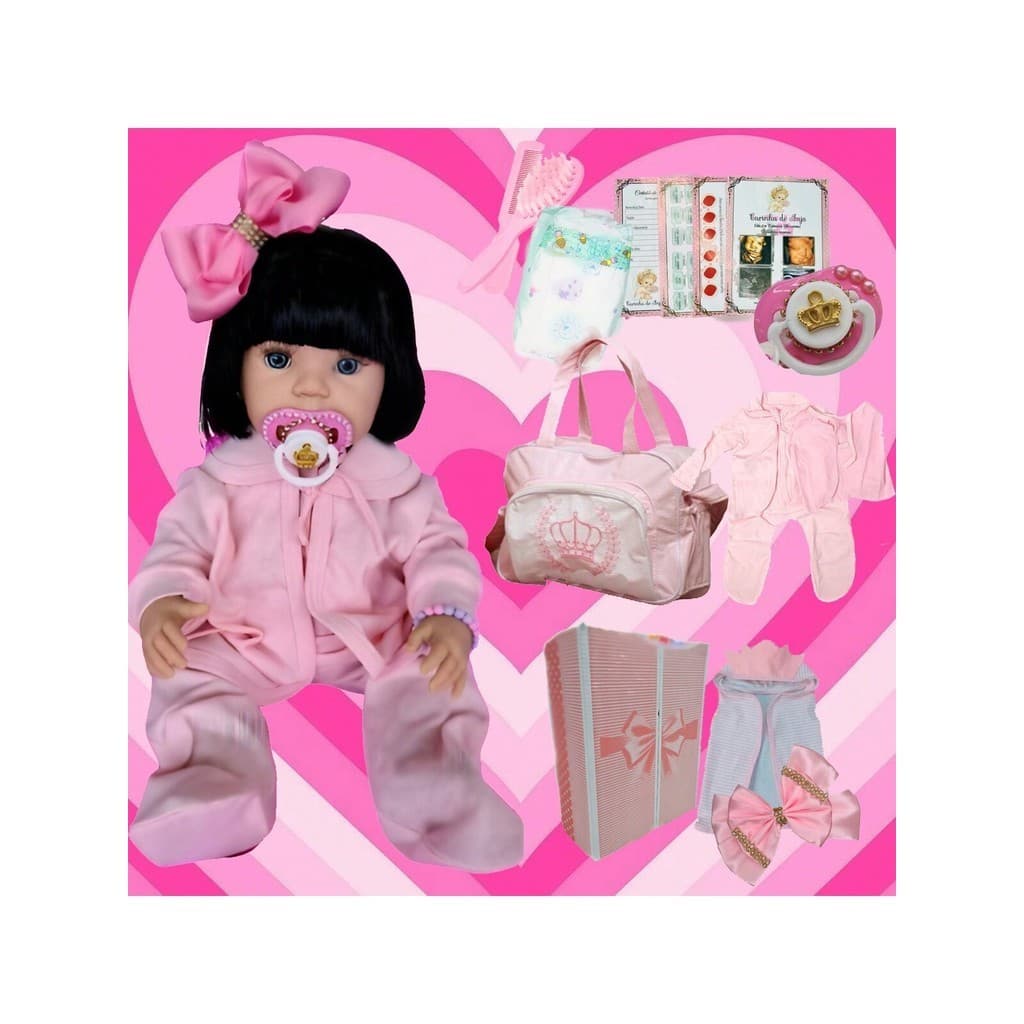 Boneca Bebê Reborn Realista 22 Itens Morena Silicone Promoção+ Enxoval Completo Bolsa Maternidade