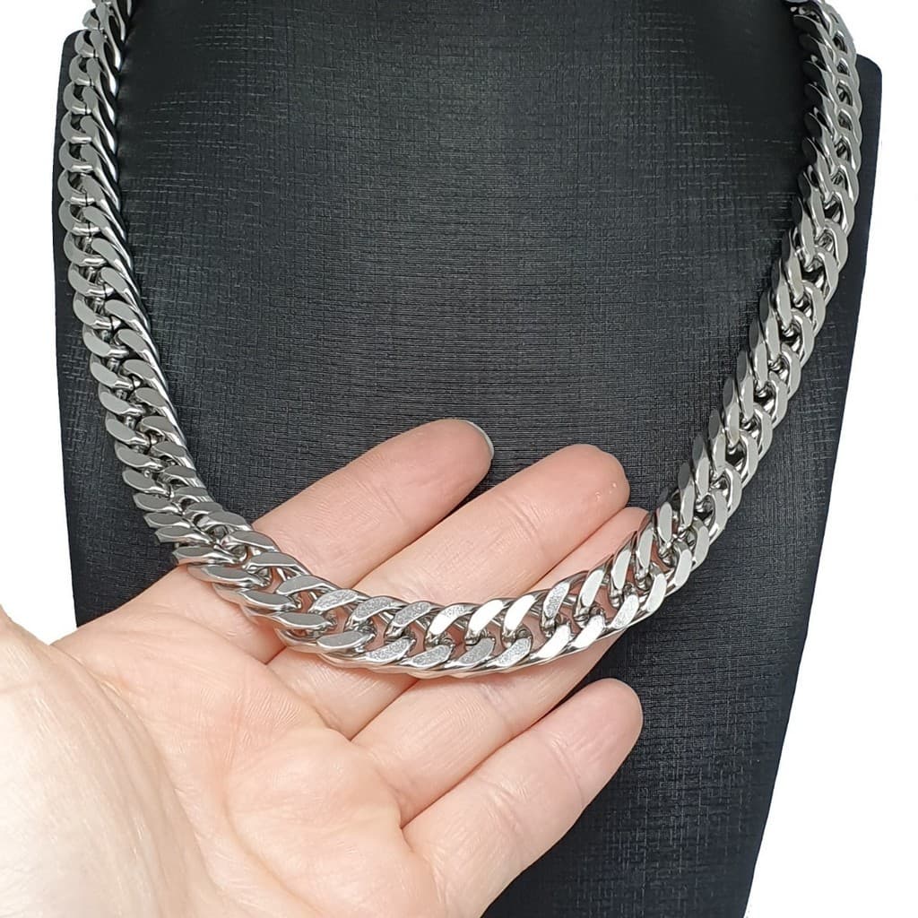 Corrente Cordão Grosso Feminino Aço Cirúrgico 60 Cm Prateado 12 mm Masculina