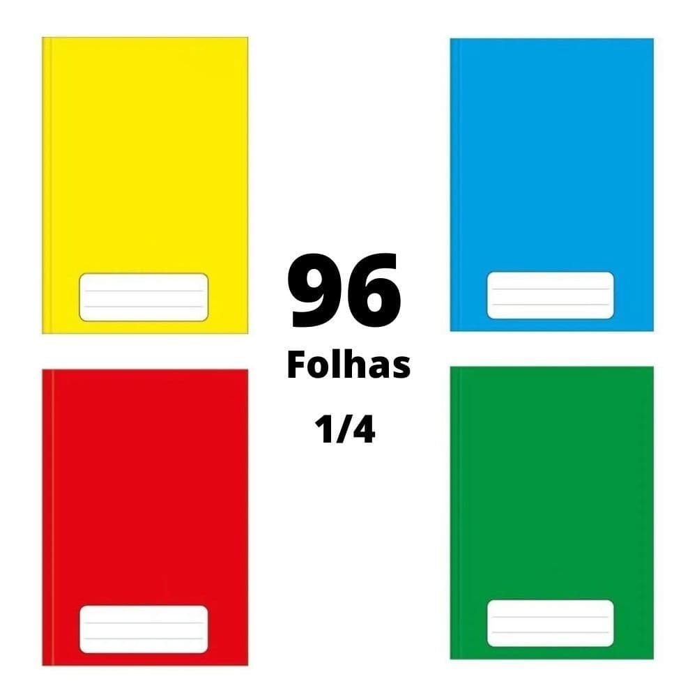 Caderno Capa Dura Costurado Brochura 96 Folhas 1/4 Cores Sortidos Escolar