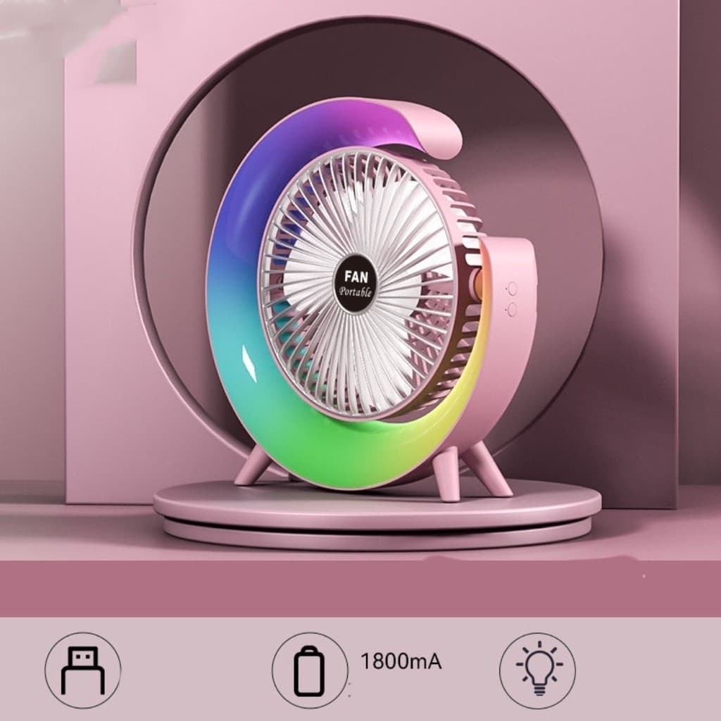 Mini Ventilador USB com Luz Noturna Brilhante - Silencioso e Portátil Desktop