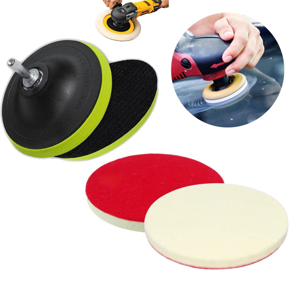 Kit Polimento para Vidros Furadeira Esmerilhadeira Base de Lixa 125mm e Disco Feltro Lã 5 Polegadas
