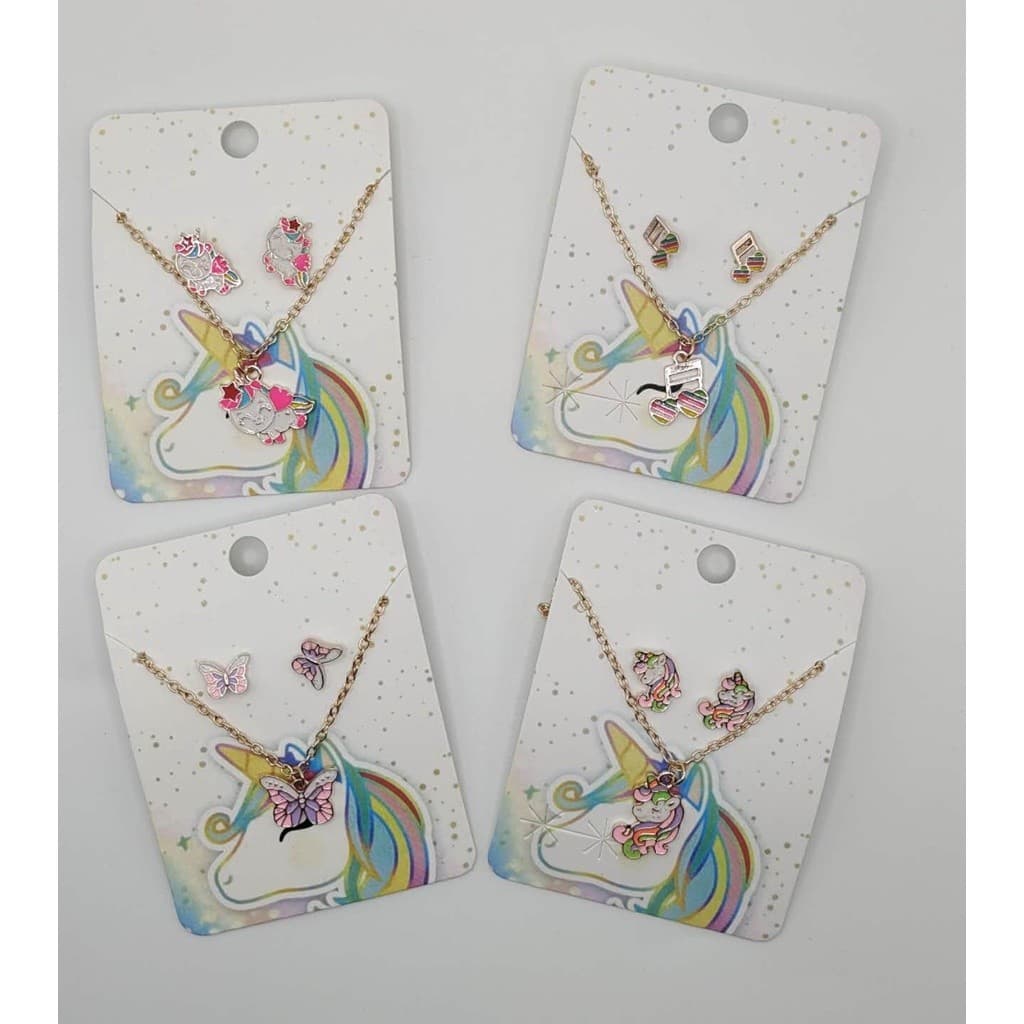 kit Unicornio 08 Conjuntinho de Kit Colar E Brinco Conjunto Infantil Criança Menina Bijuteria Ideal Para Revenda Lembrancinha