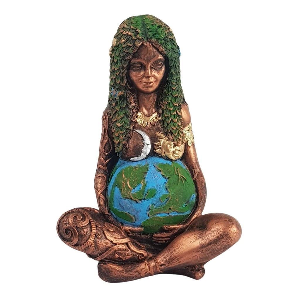 Estátua Gaia Deusa Mãe Terra Natureza Enfeite Resina Cores Vivas