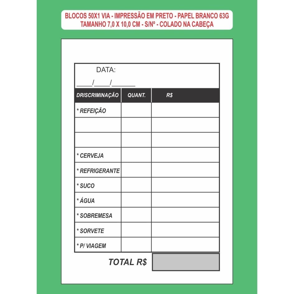 20 Blocos 50x1 De Comanda Mod Data S/n Pap Branco