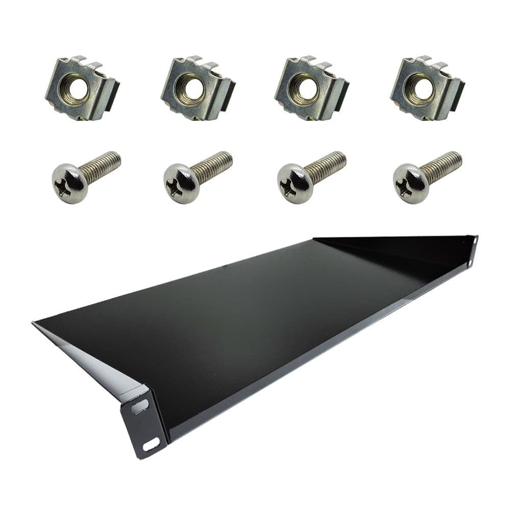 Conjunto: Bandeja de Fixação Frontal de 250mm Para Racks e Mini Racks de Rede de Internet Telefonia e CFTV no Padrão de 19' Com Parafusos e Porcas Gaiolas Para Instalação - KIT0128