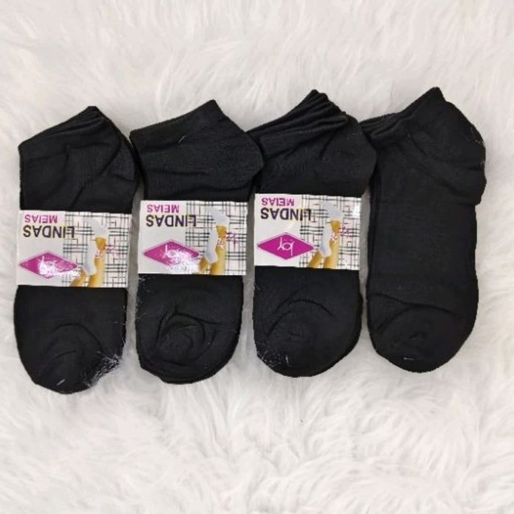 Kit 12 Pares Meias Preto Feminina e Masculina Cano Curto Soquete 35-40/40-46