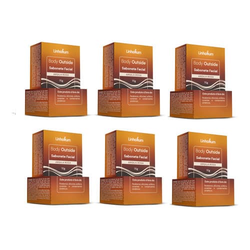 Kit 6 Sabonete Facial Argila Rosa Body Outside 70 G Linhahum