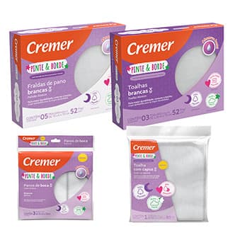 Kit Pinte e Borde - Fralda Pinte e Borde Branca + Toalha Pinte e Borde Branca + Pano de Boca Pinte e Borde Branco + Toalha com Capuz Pinte e Borde | CREMER