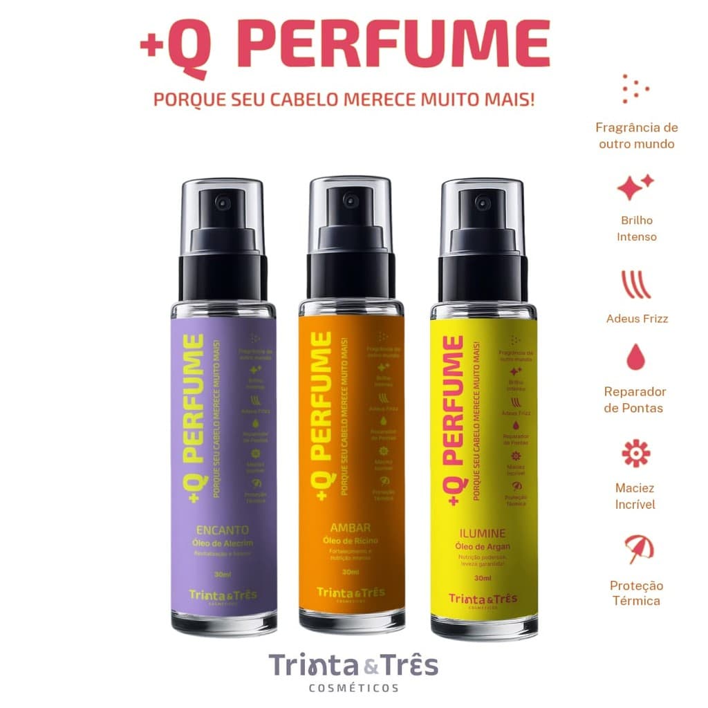 KIT PERFUME CAPILAR +Q PERFUME 3 FRAGRÂNCIAS - 30ML CADA