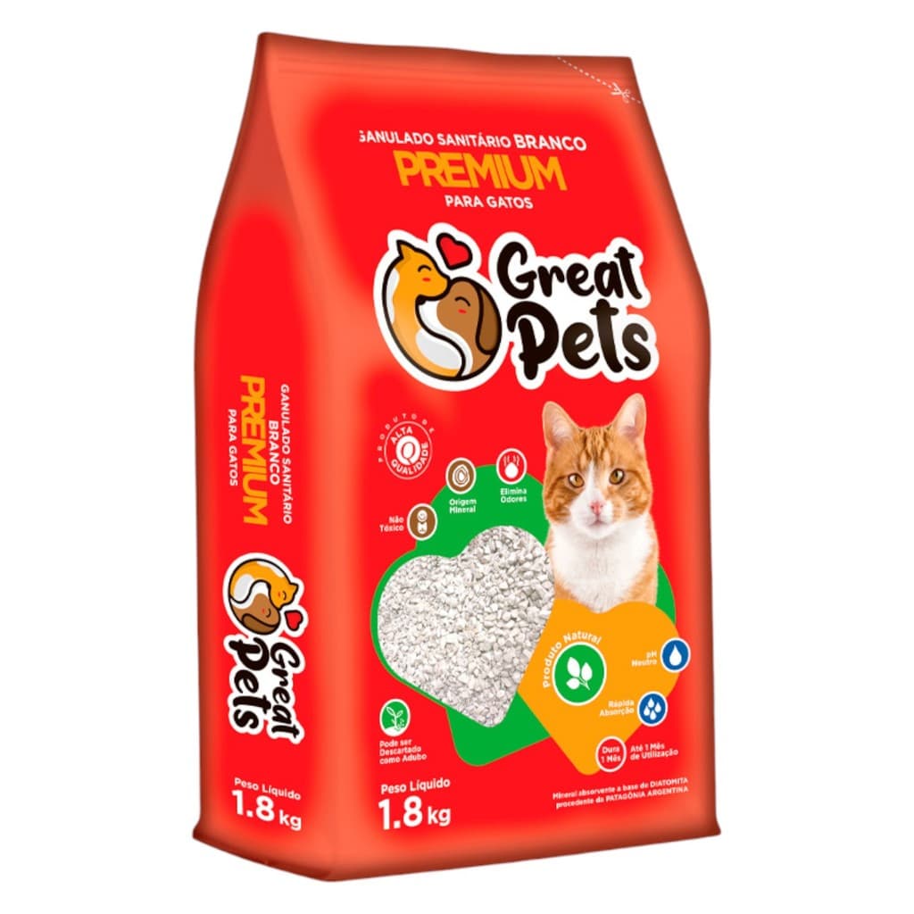 Granulado Sanitário Diatomita Premium Great Pets para Gatos 1,8kg