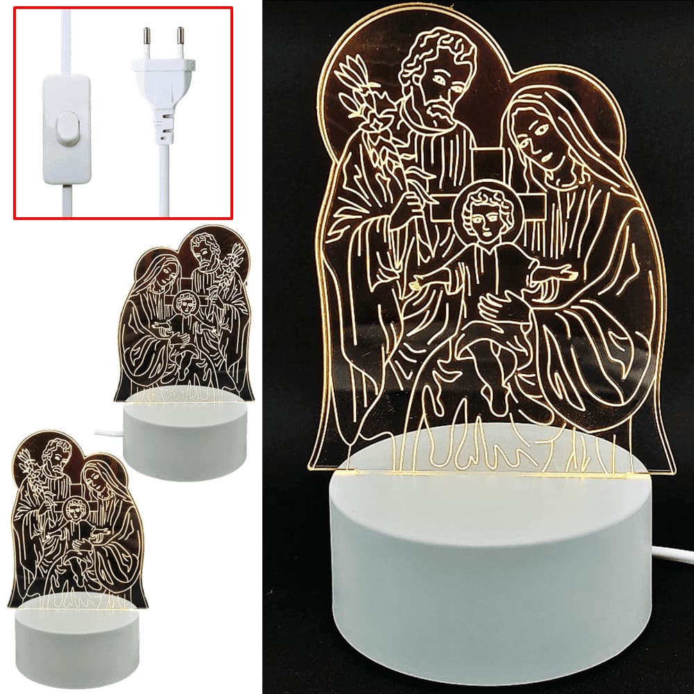 Luminária De Mesa Abajur Led Acrílico Sagrada Família Decorar Bivolt EB61002