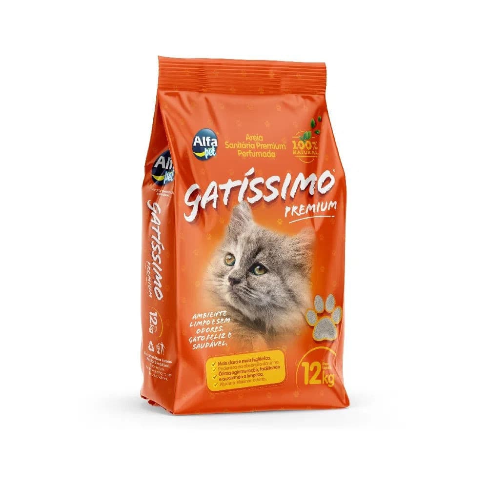 Areia Sanitário Higiênico Premium Perfumada Gatíssimo para Gatos 12Kg