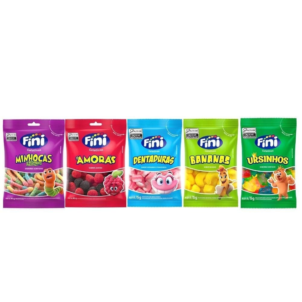 Kit 60 Pacotes Bala Sabores Variados Guloseimas Gelatina Fini Doce Chiclete  - 15g Cada