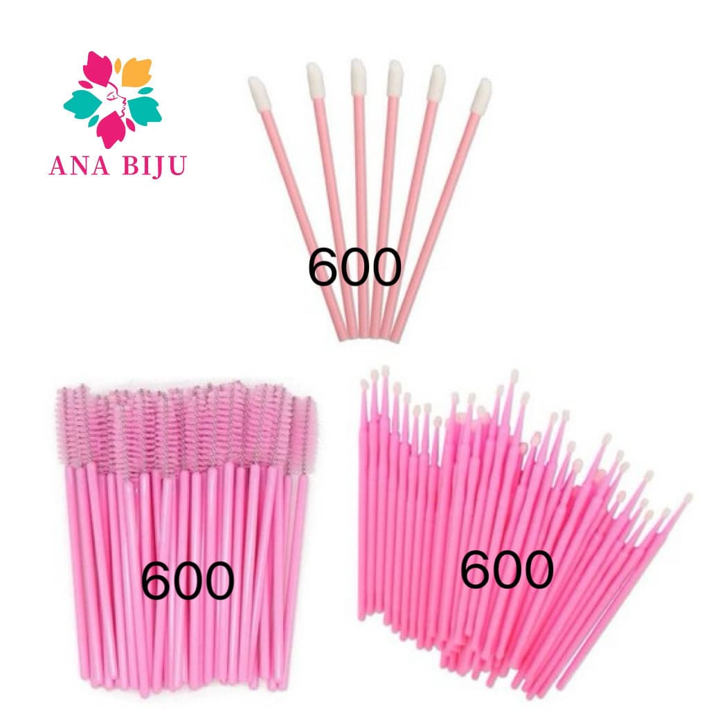 ANA1108 Kit - 600 Escovinhas + 600 Microbrush + 600 Aplicador de Batom Alongamento Cilios