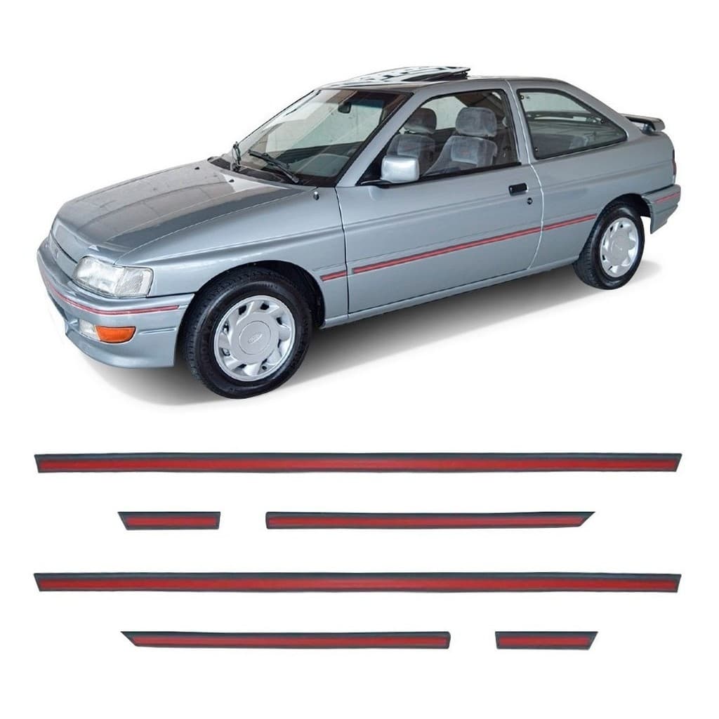 Kit Friso Lateral Escort Xr3 93 94 95 96 Cinza com Vermelho