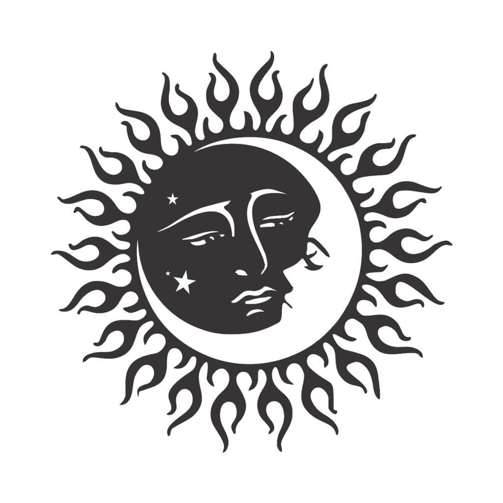Quadro Decorativo Vazado Sol e Lua MDF 3mm Preto Fosco