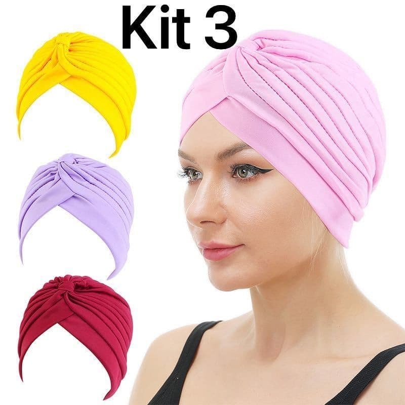 KIT Turbante Chapéu INDIANO Feminino Elástico Fechado Estiloso