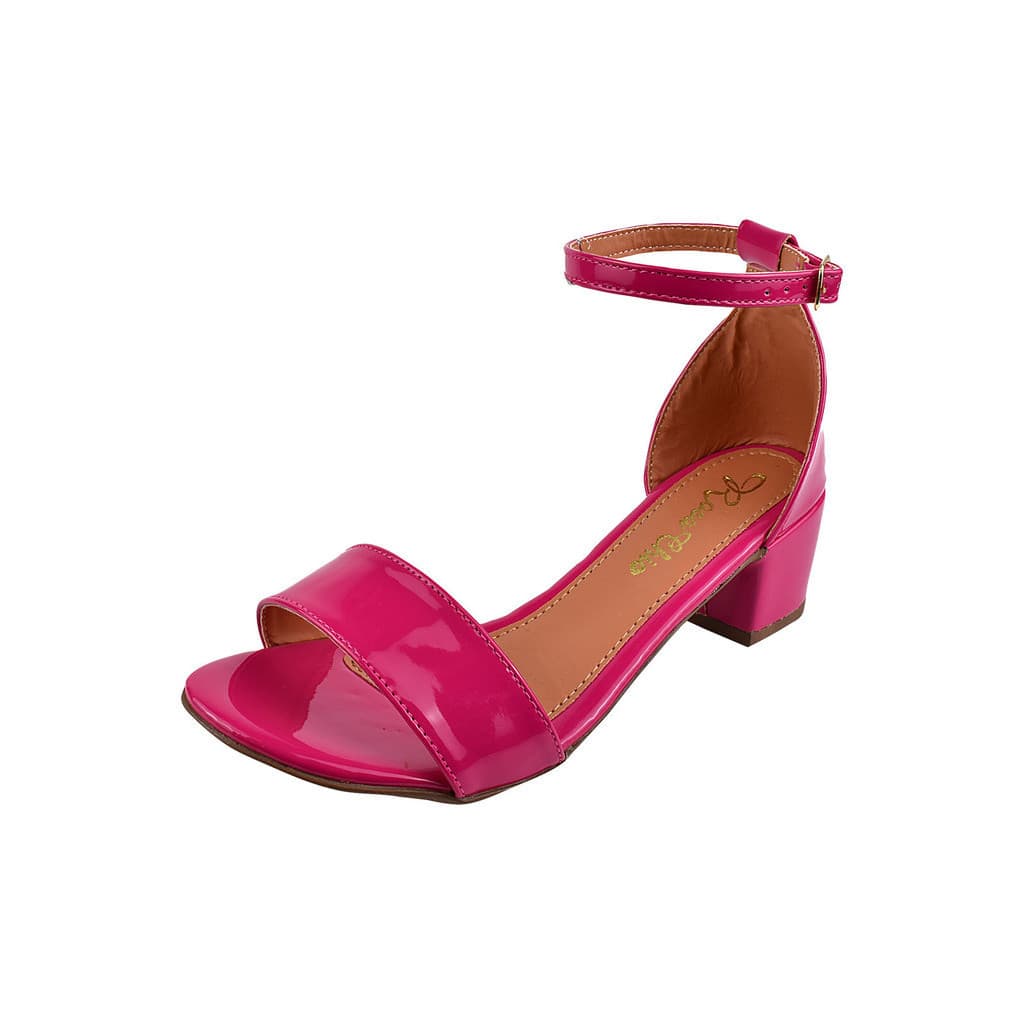 Sandália Salto Grosso 4cm Rosa Chic Calçados Feminino Salto Baixo Bloco Bico Redondo Pink