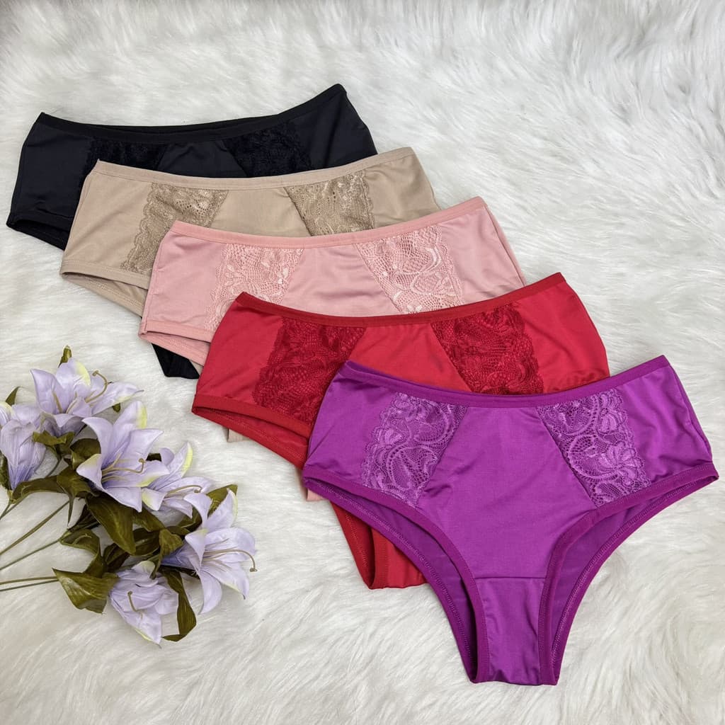 Kit Calcinhas Plus Size Lateral Larga Com Renda Viés Largo