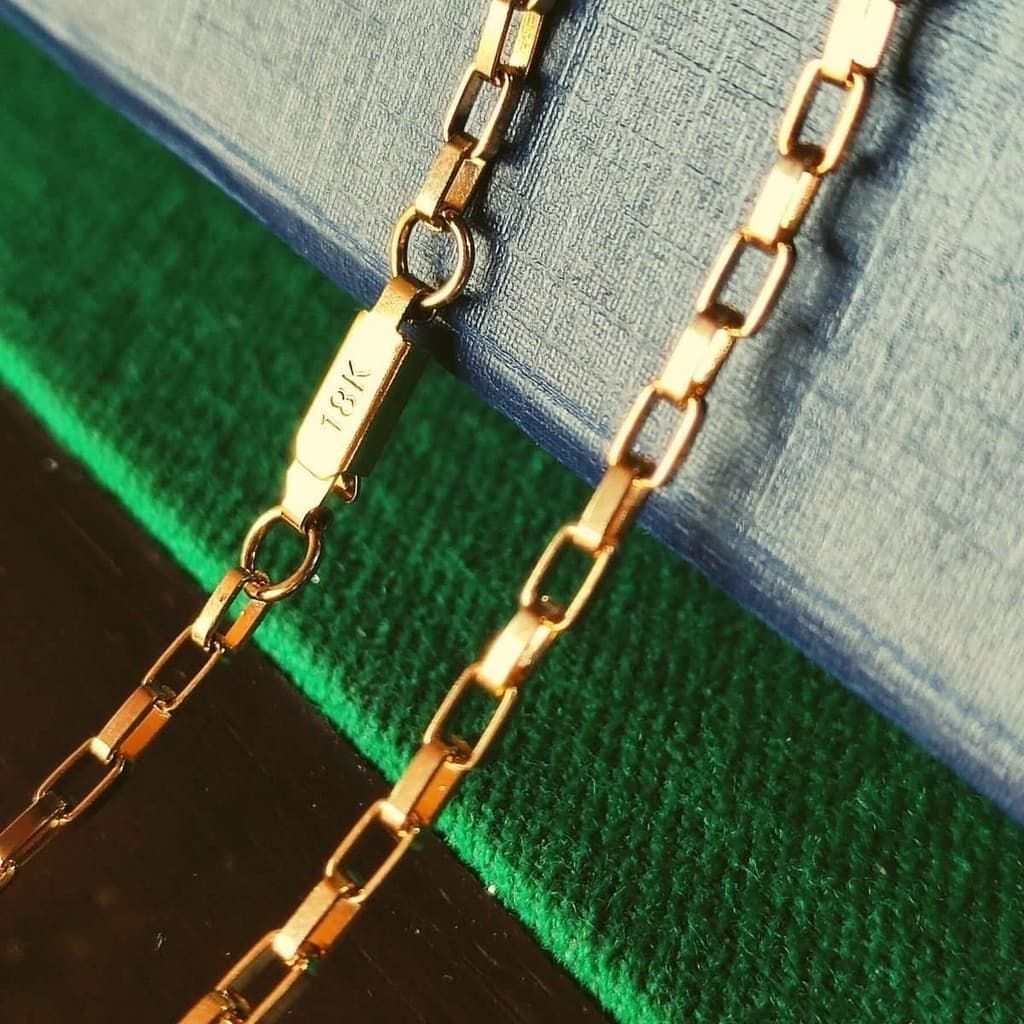 Corrente Masculina Tijolinho Fino Aço Banhado 18k Para Presente