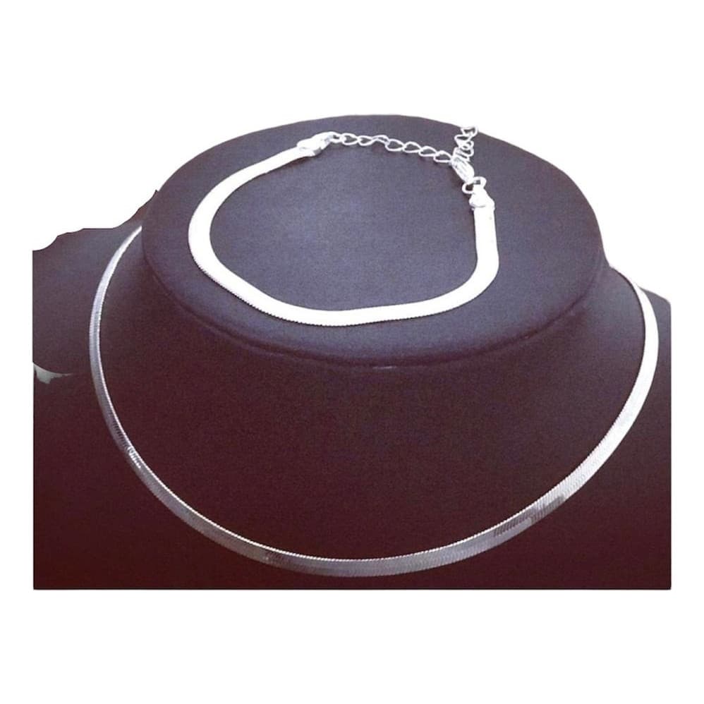 Kit Corrente E Pulseira Laminada Choker Folheado Prata 925