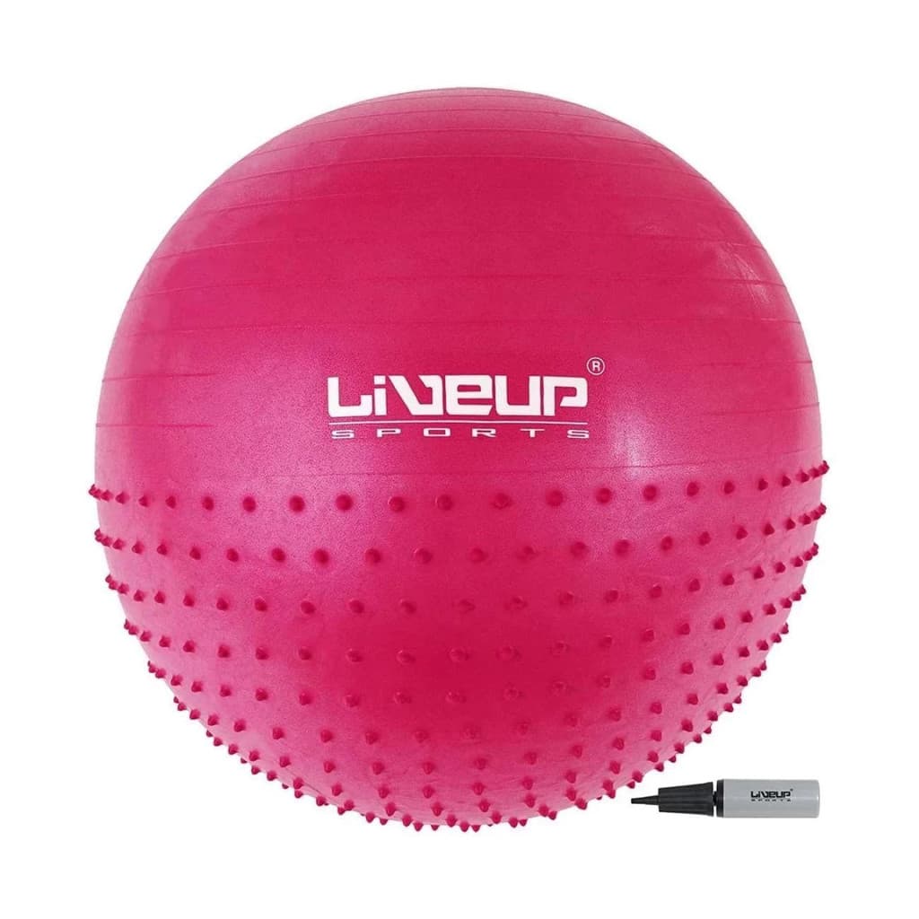 Bola Suiça U 65cm Metade Massagem Pilates Inflador Rosa Liveup