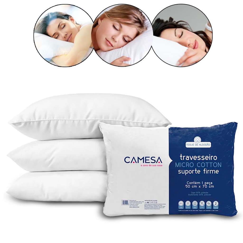 KIT 3 TRAVESSEIROS MICRO COTTON CAMESA SUPORTE FIRME HOTEL
