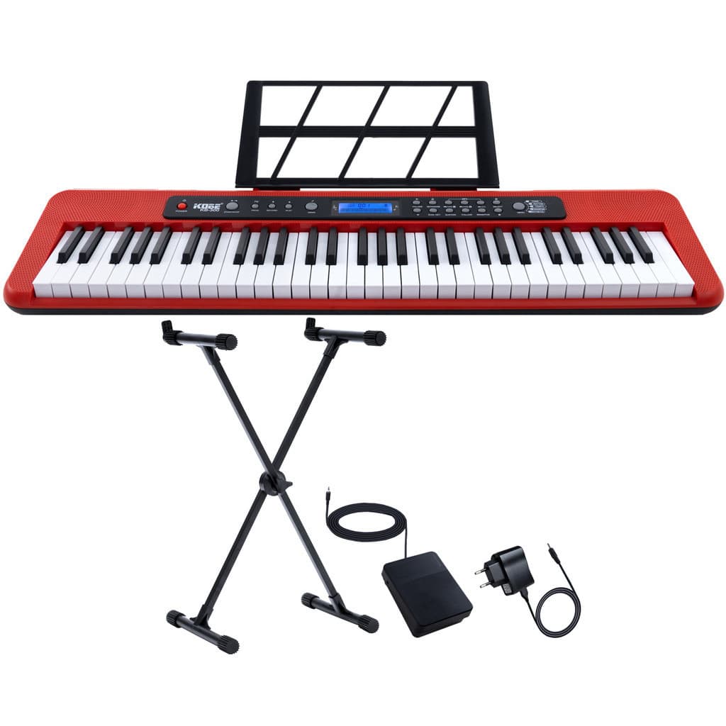 Kit Teclado Musical Kobe KB-300 5/8 61 Teclas Sensíveis ao Toque com Pedal Sustain e Suporte