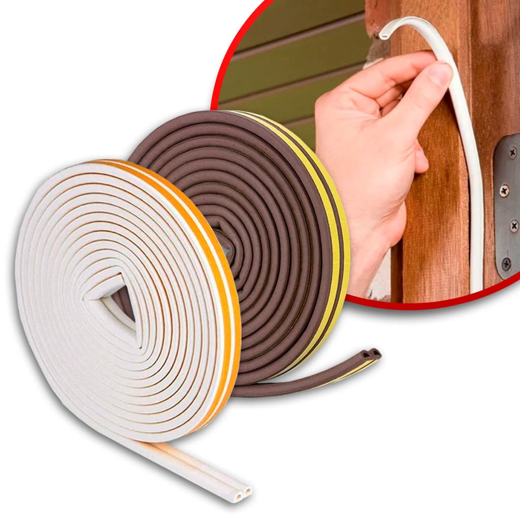 Kit 1/2 Fita Veda Fresta Para Porta Janela 6-12m Branco e Marrom Isolante Acústico Anti Pó Barulho