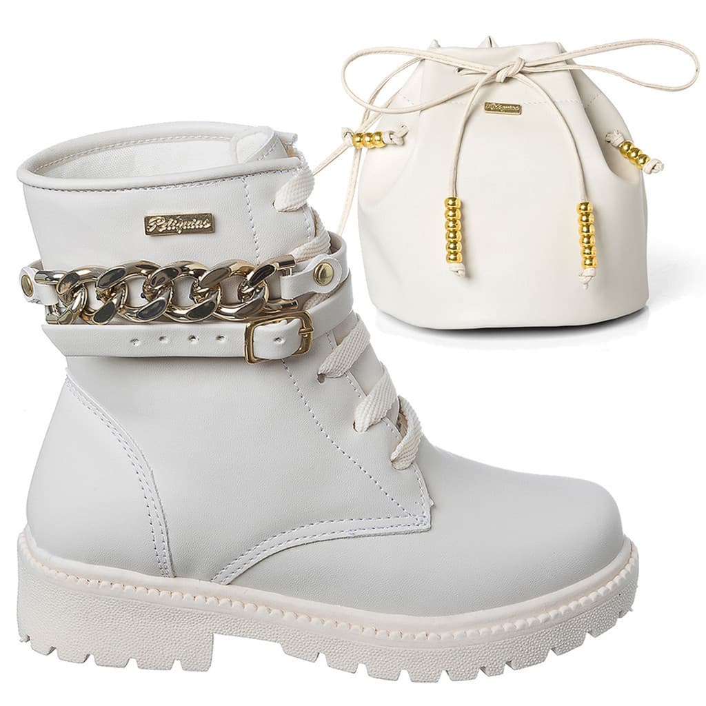 Kit Bota Infantil Menina + Bolsa Moda Feminina Confortável Coturno Urbano Promoção