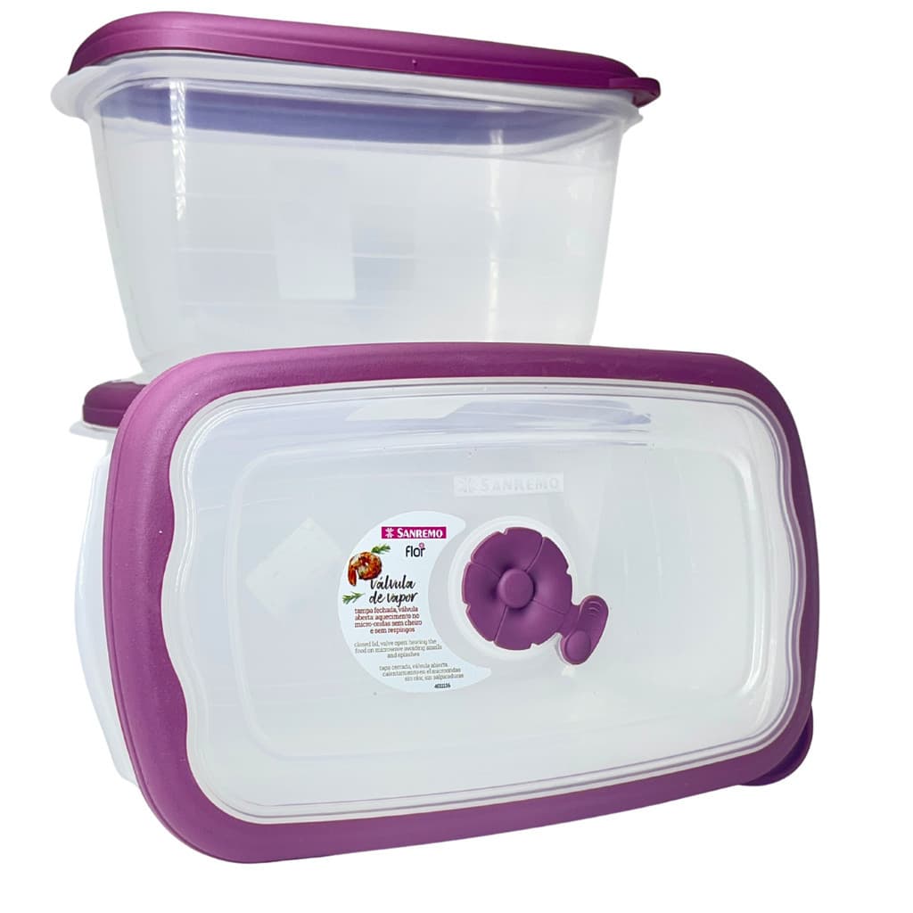 Kit 2 Potes Plástico Empilhaveis com Válvula Micro Ondas 2,3L Sanremo
