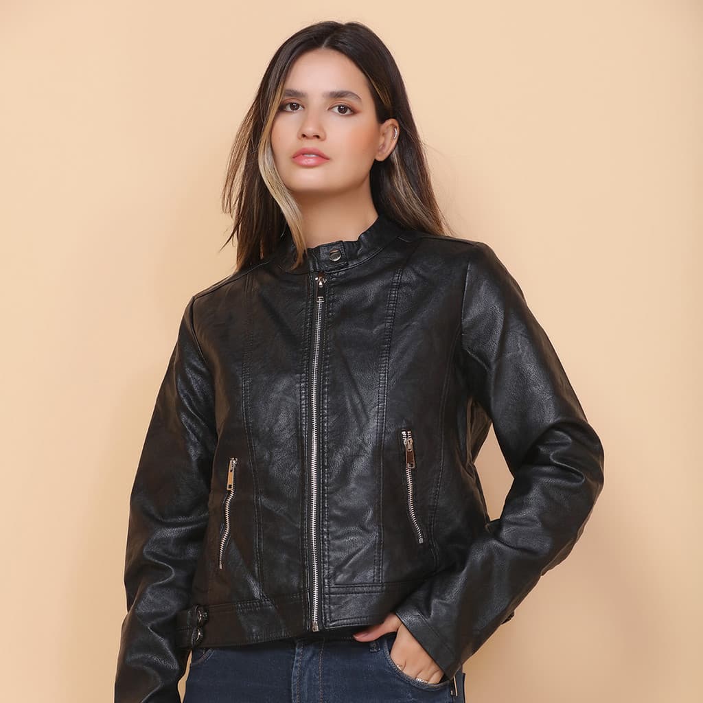 Jaqueta Couro Casaco Feminina Blusa Com Zíper Impermeavel Premium Luxo  Estilosa Moda Quatro Estações