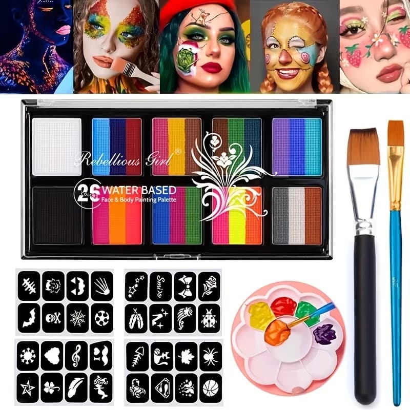 Kit De Pintura Facial Corporal Para Crianças E Adultos , Paleta De Maquiagem De 10 Cores Com Pincel , Festa De Arte De C