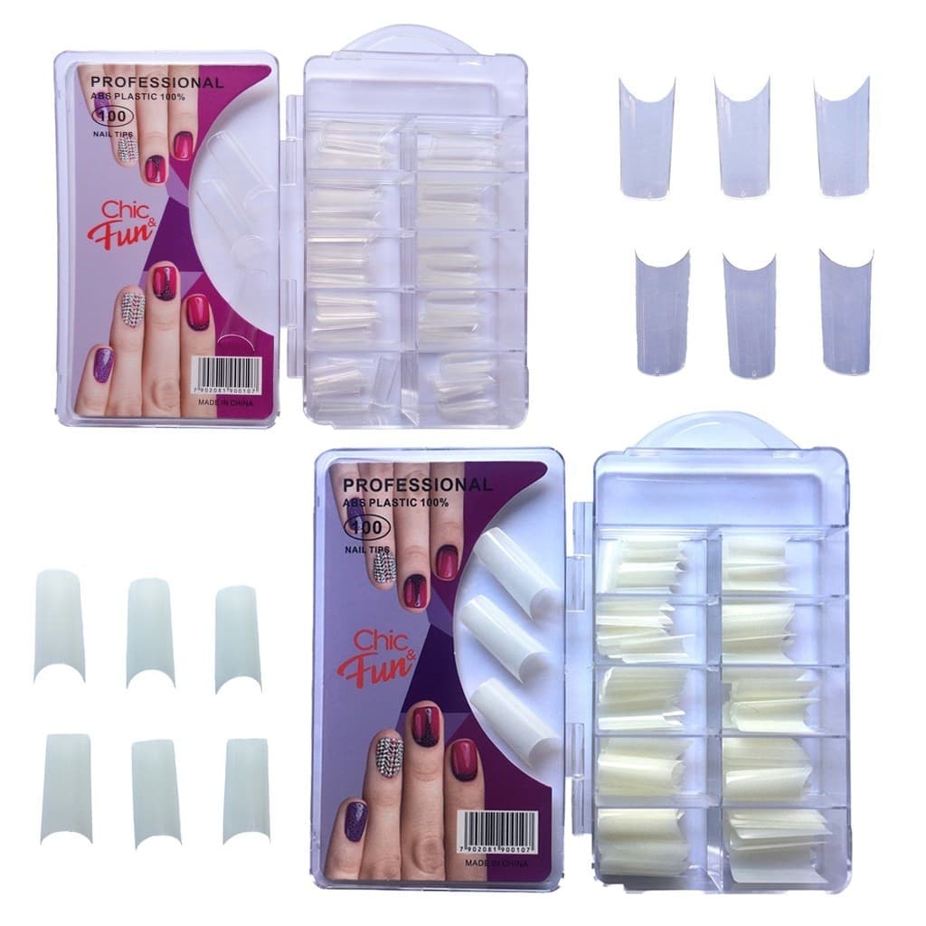 2x 100pç Tips Curvatura C Unha Tips Unhas Posticas Decoradas